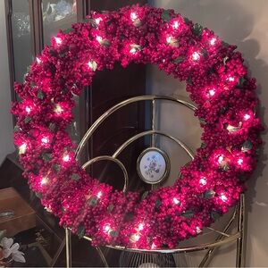 Bethlehem Red Winterberry Wreath 24” Lighted Christmas Tested Vintage